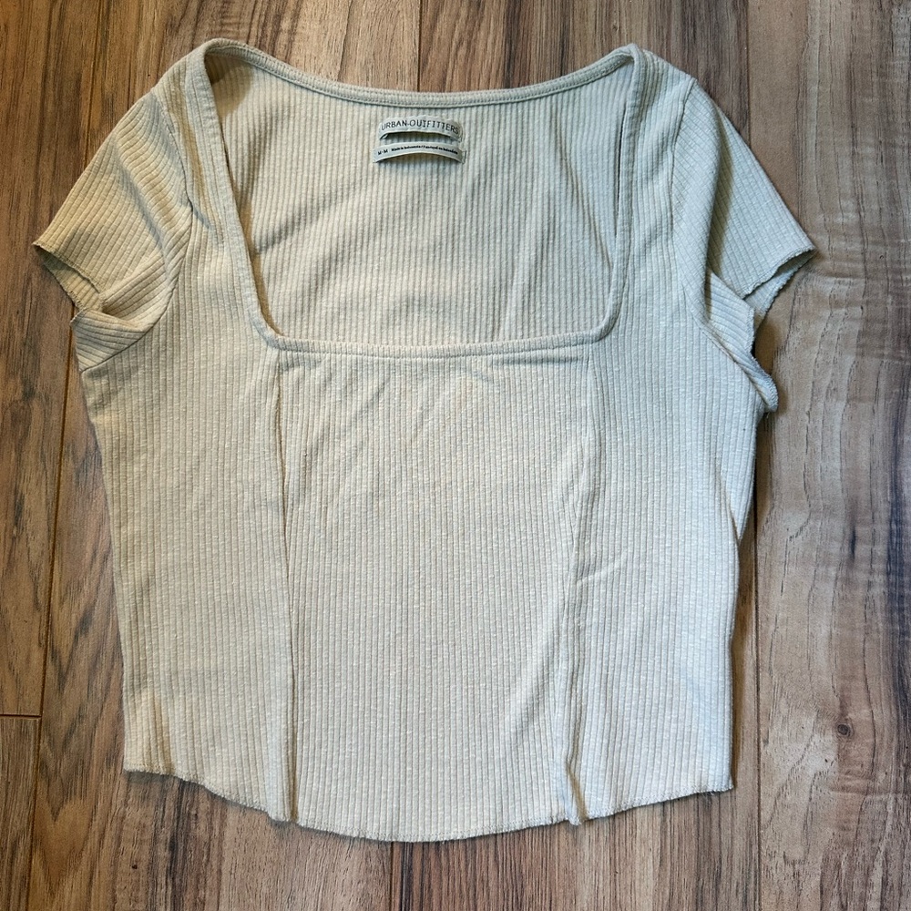 Urban Outfitters Oatmeal Fitted Short Sleeve Blouse